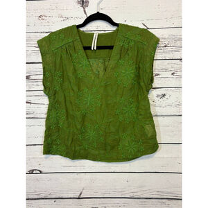 Women's Anthropologie Embroidered Top Green Size XS
